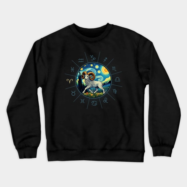 ZODIAC Aries - Astrological ARIRS - ARIRS - ZODIAC sign - Van Gogh style - 6 Crewneck Sweatshirt by ArtProjectShop